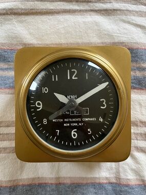 Weston Instruments Gold Square Wall Clock with Black Dial